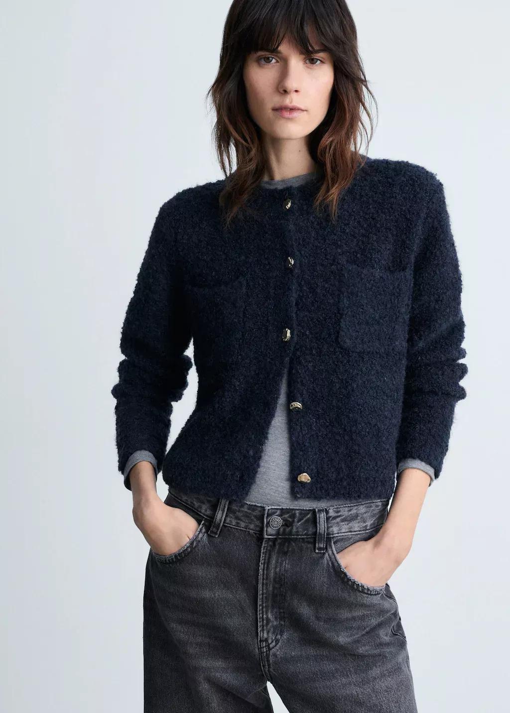 Navy Boucle Jacket With Jewel Buttons, , large image number 0