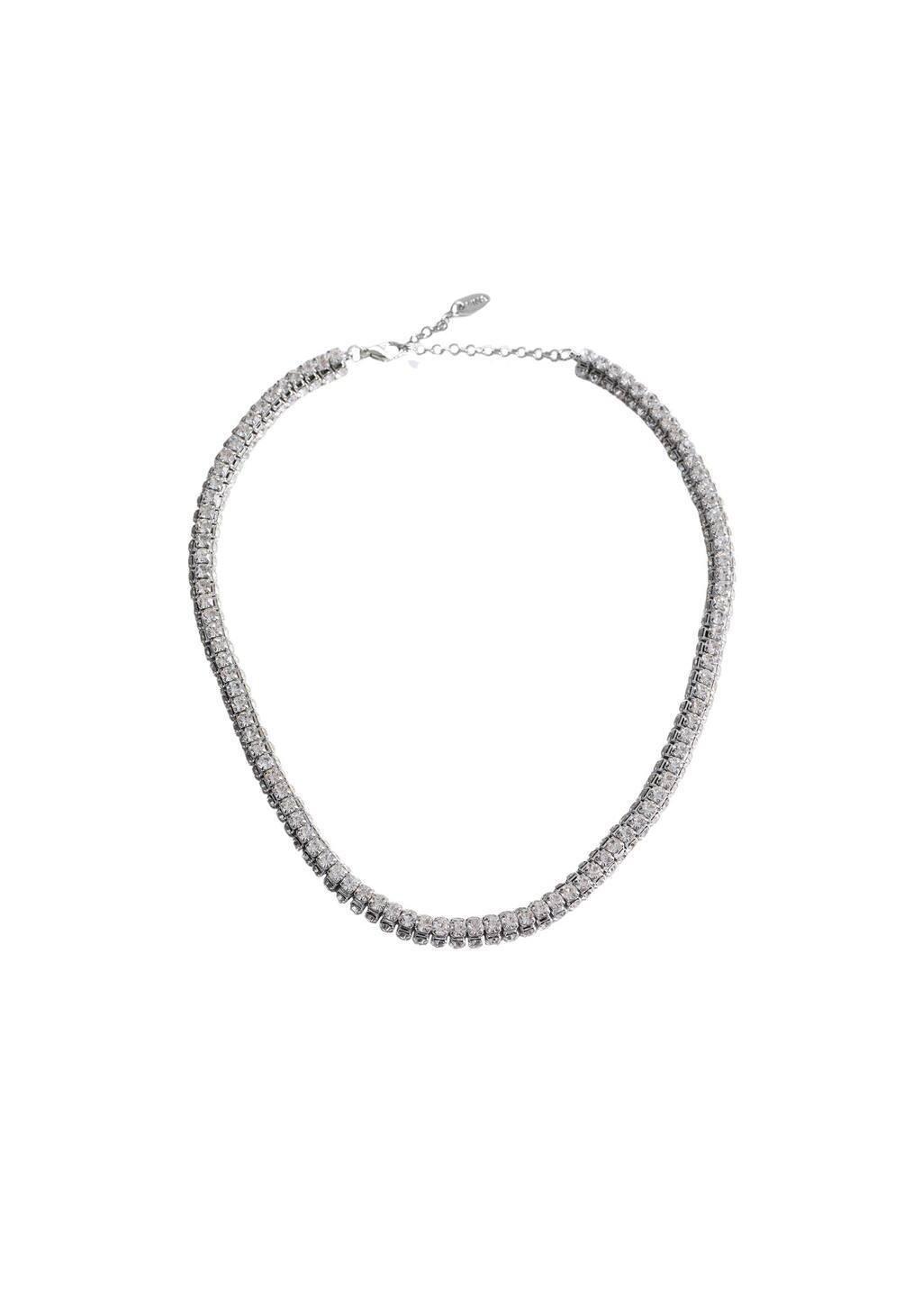 Silver Faceted Crystal Necklace, Silver, large image number 2
