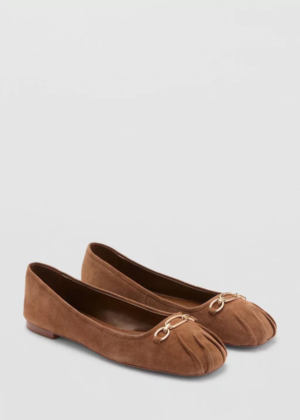 Brown Link Leather Ballerina, , large image number 0