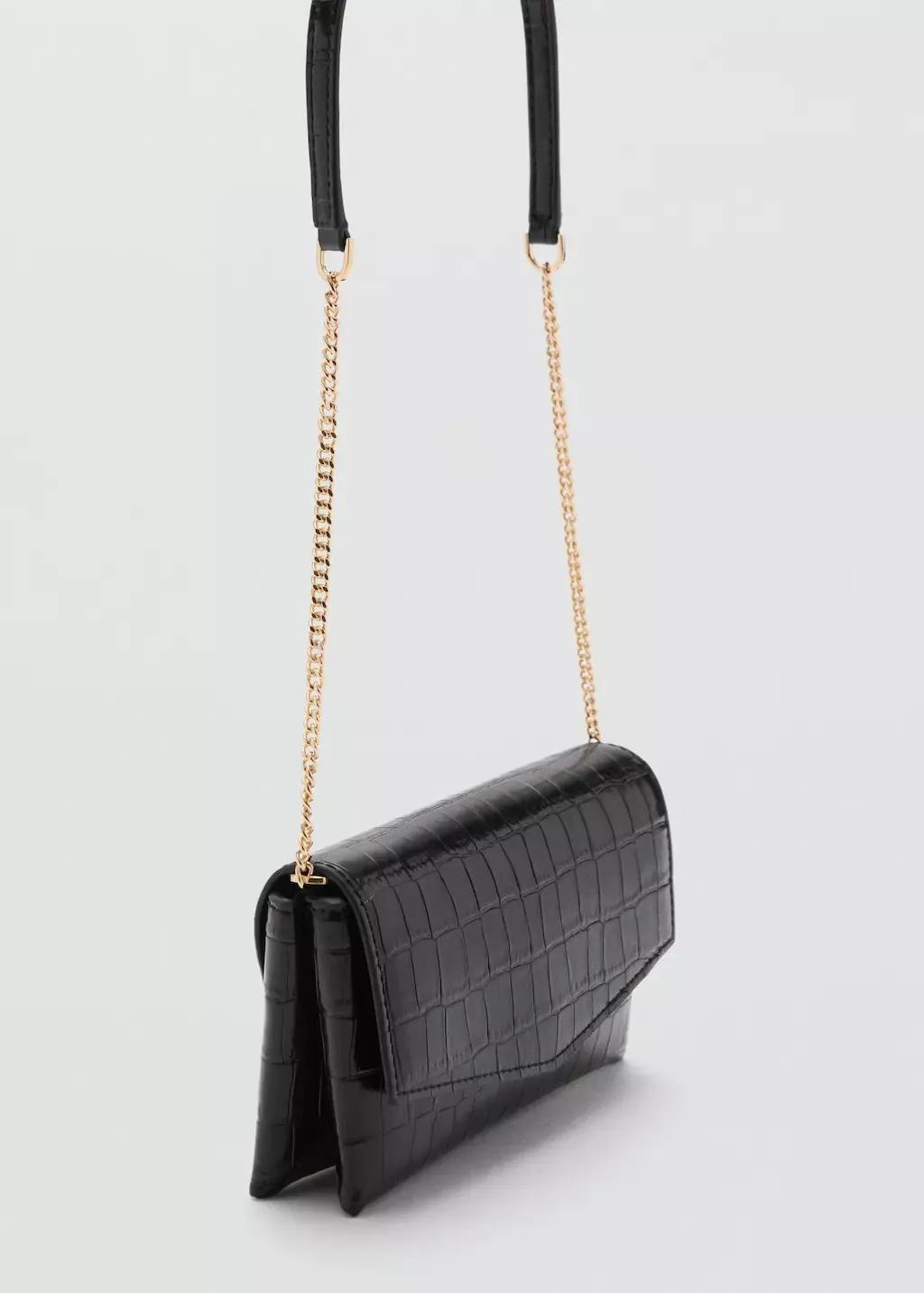 Black Croc-Effect Flap Bag, 0201_99, large image number 0