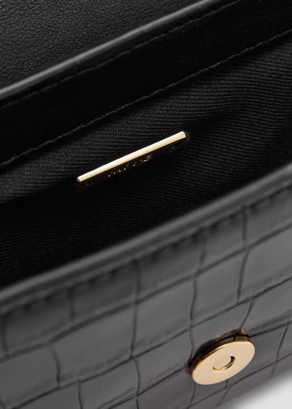 Black Croc-Effect Flap Bag, 0201_99, large image number 2