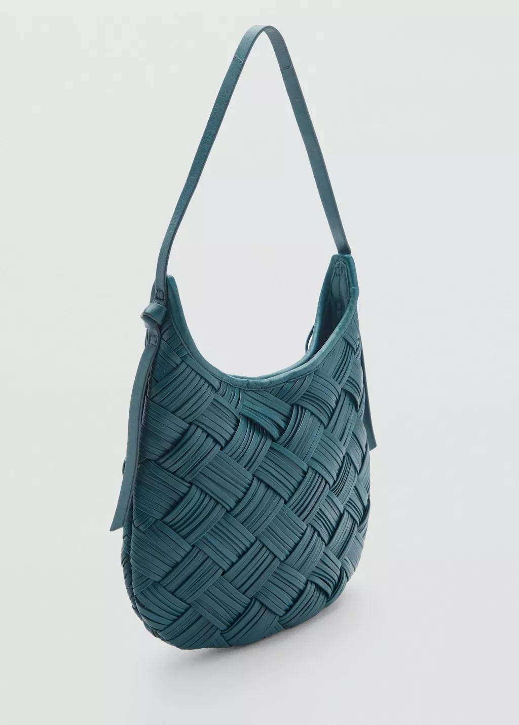 Blue Braided Leather Bag, Dark Blue, large image number 0