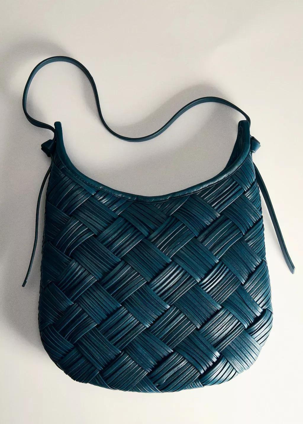 Blue Braided Leather Bag, Dark Blue, large image number 5
