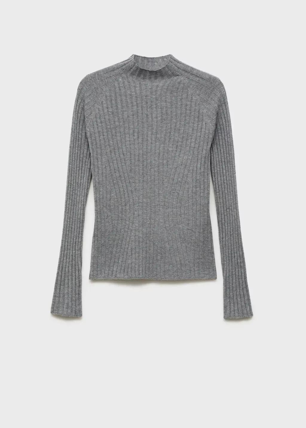 Grey Perkins-Neck Rib-Knit Sweater, , large image number 4