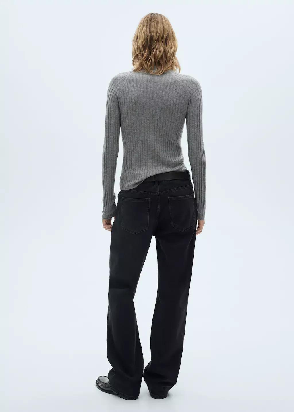 Grey Perkins-Neck Rib-Knit Sweater, , large image number 6