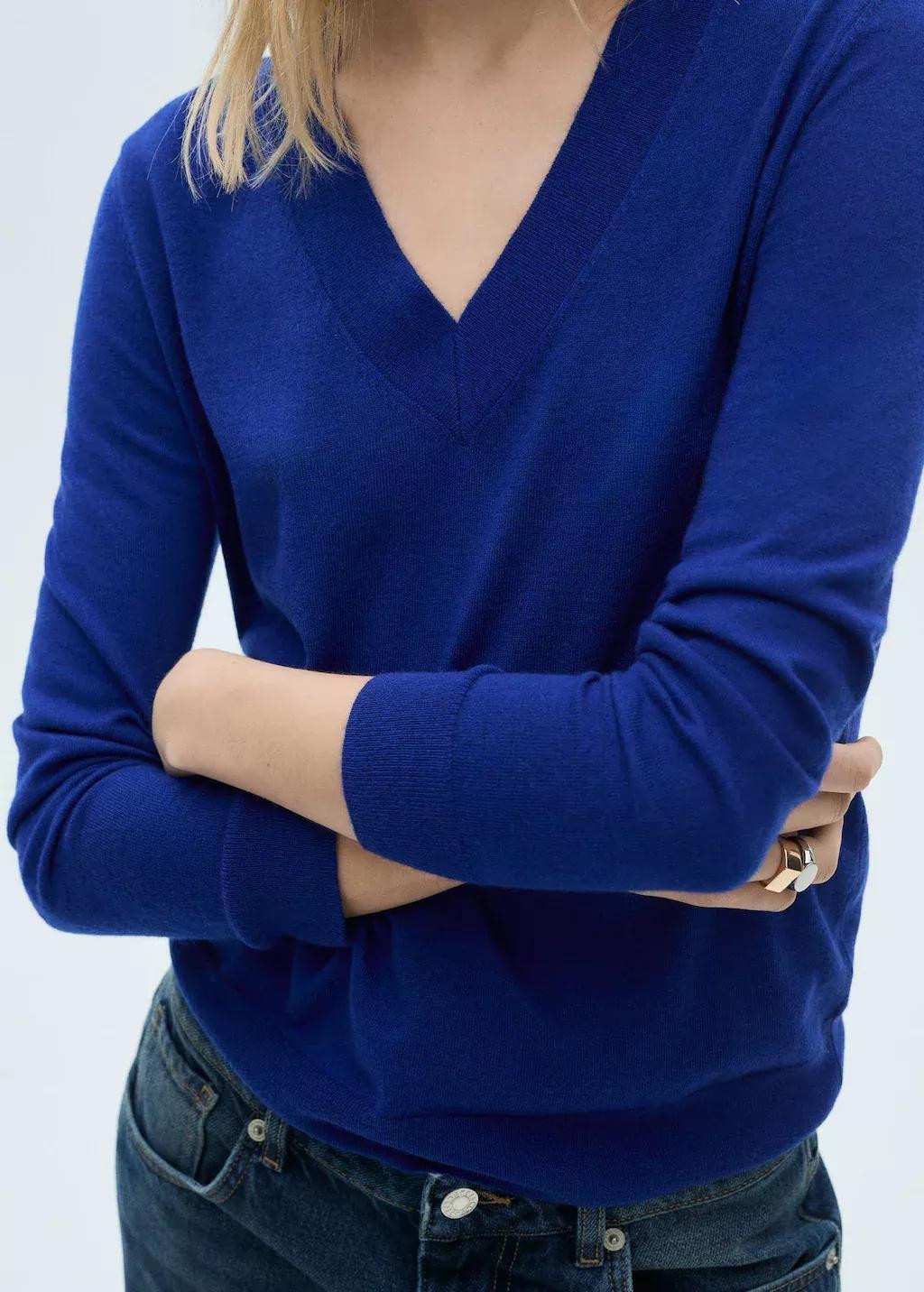 Blue V-Neck Knit Sweater, , large image number 1
