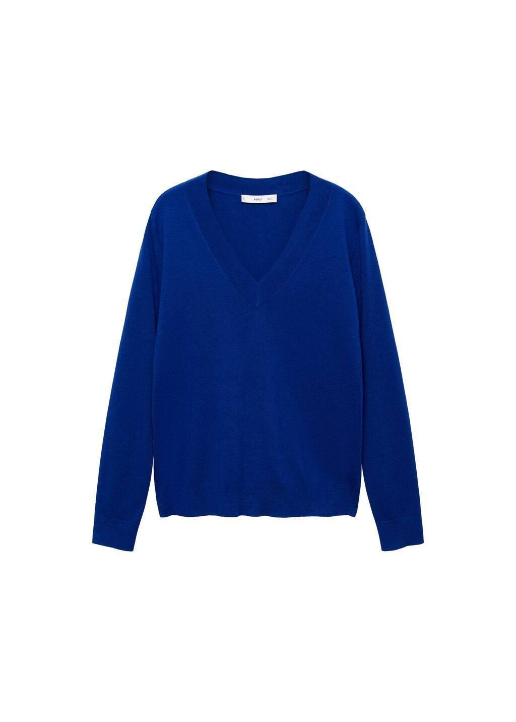 Blue V-Neck Knit Sweater, , large image number 3