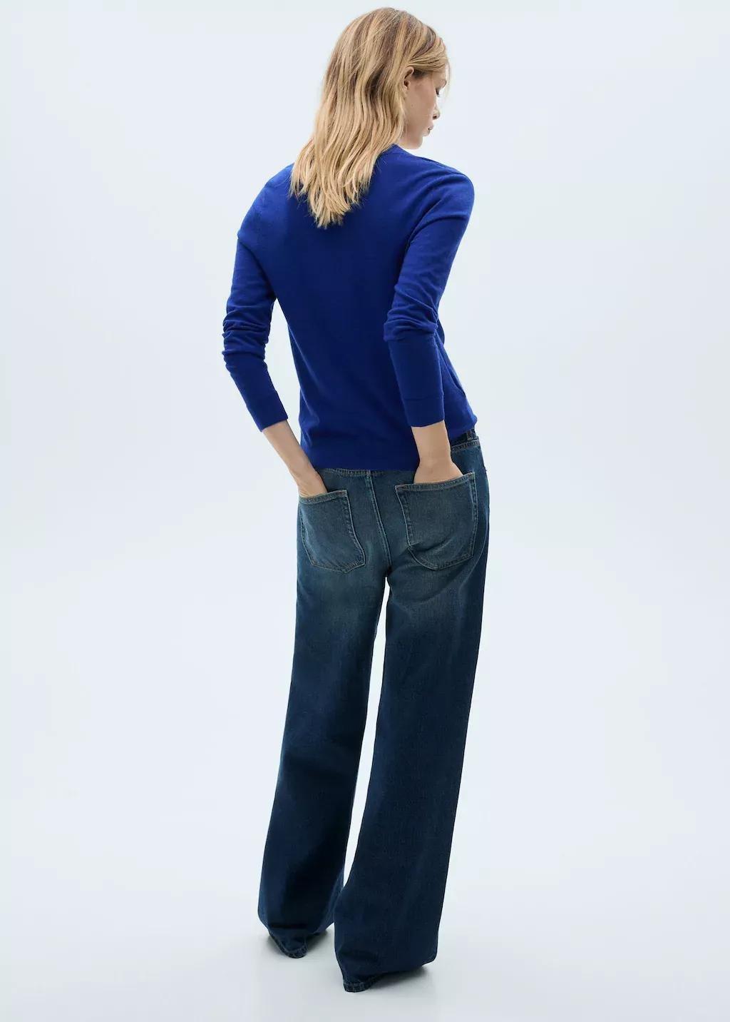 Blue V-Neck Knit Sweater, , large image number 4