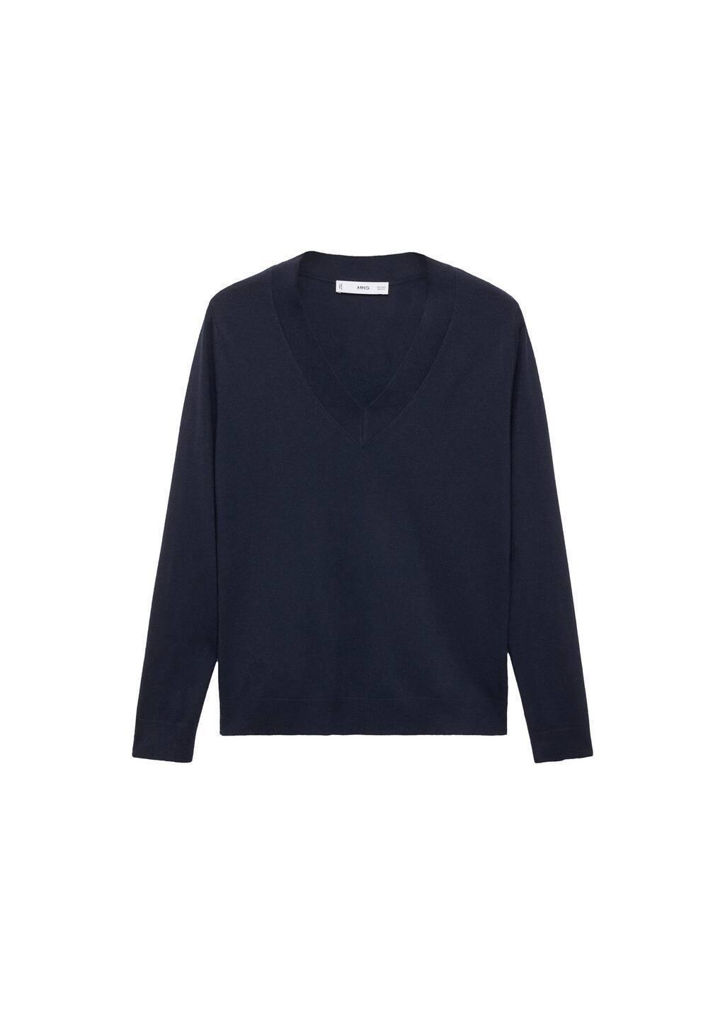 Navy V-Neck Knit Sweater, Navy, large image number 3
