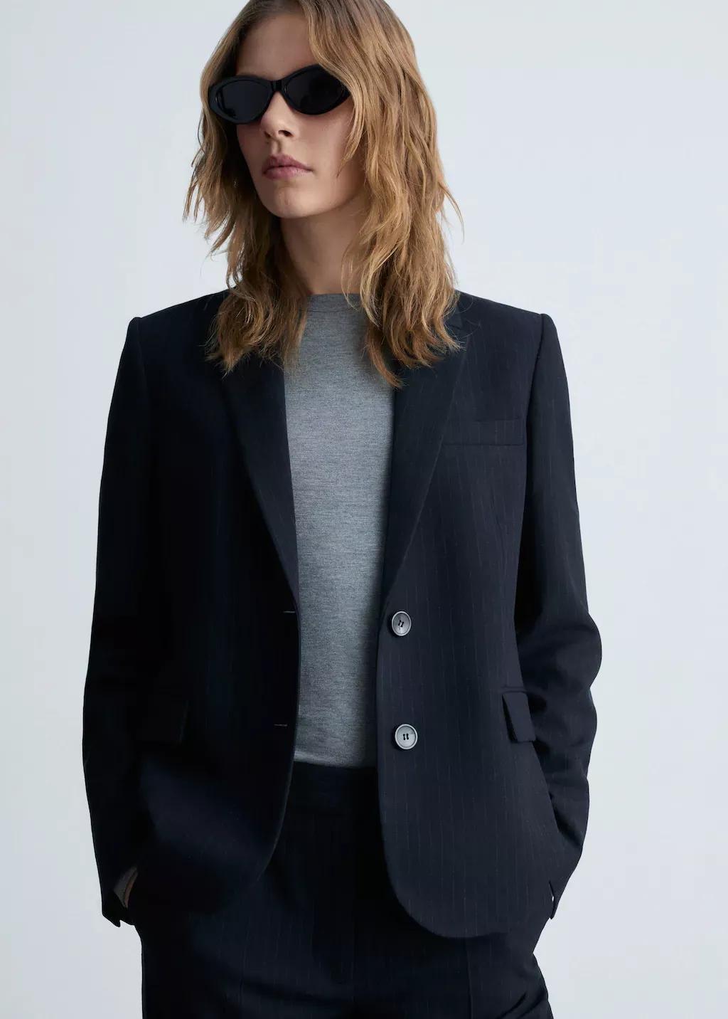 Navy Pinstripe Suit Blazer, , medium