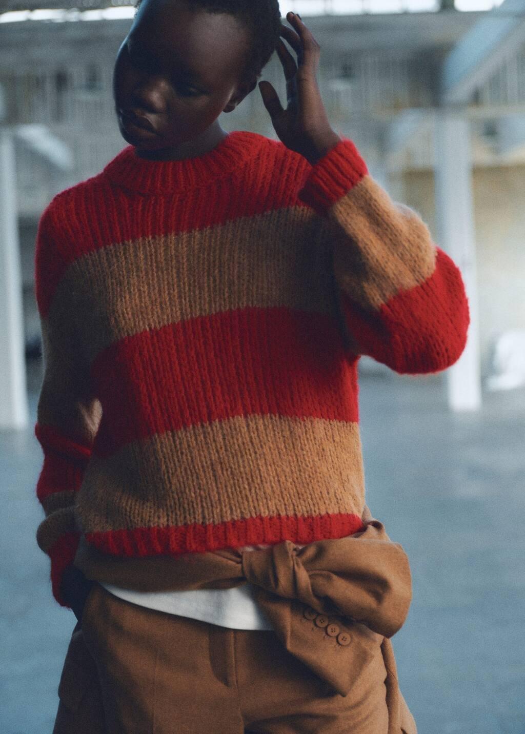 Red Thick Knit Striped Jersey, , large image number 0