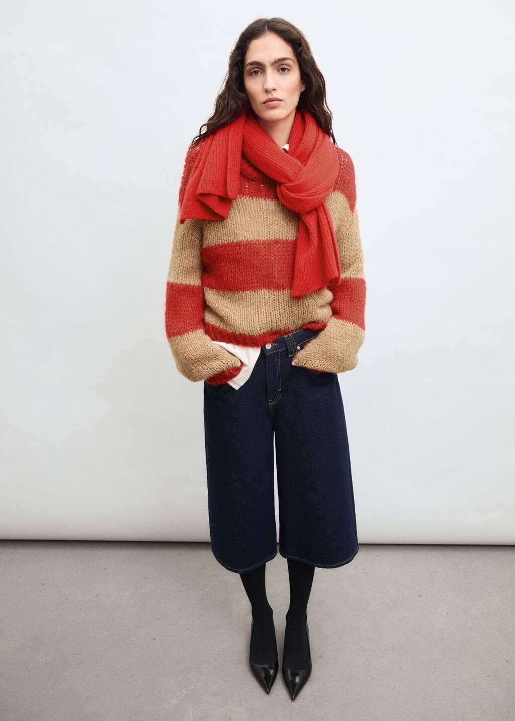 Red Thick Knit Striped Jersey, , large image number 3