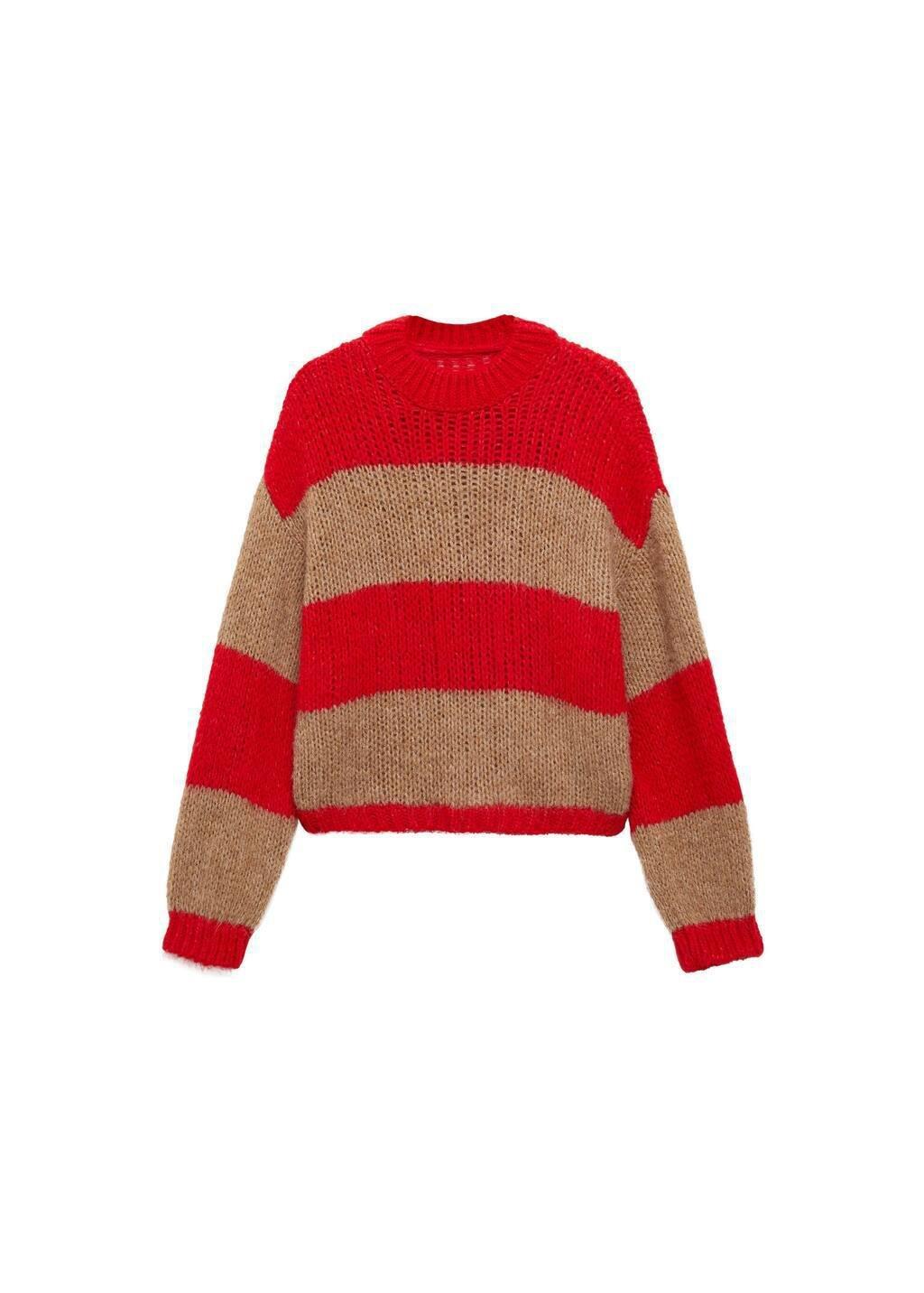 Red Thick Knit Striped Jersey, , large image number 4