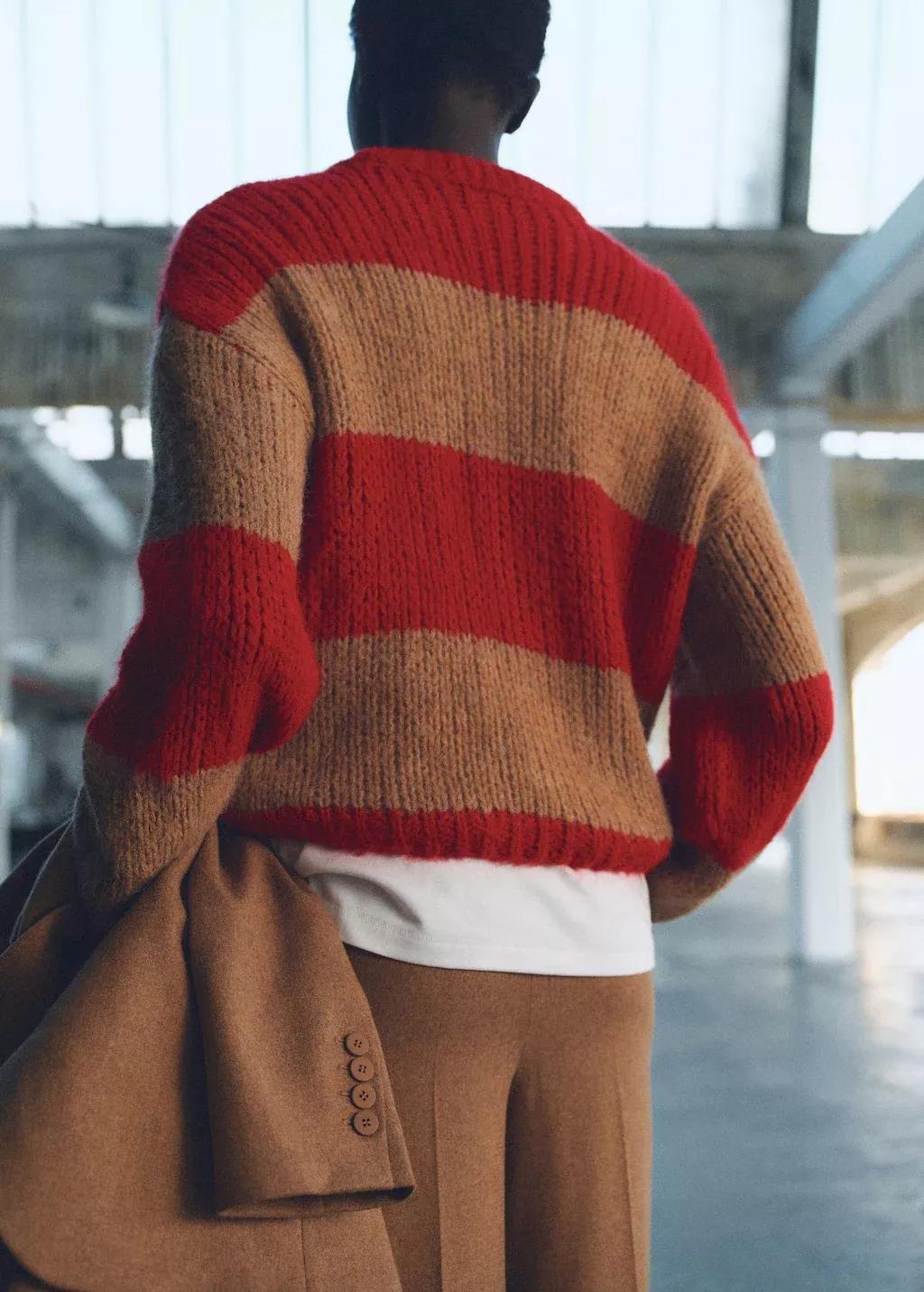 Red Thick Knit Striped Jersey, , large image number 5