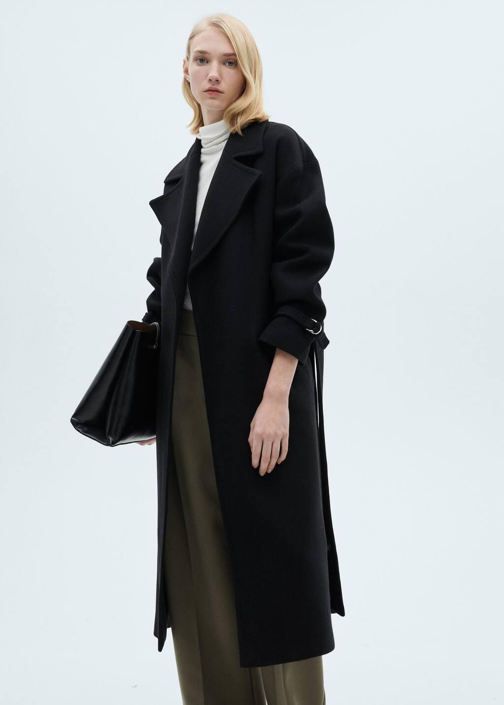 Black Maxi Lapel Manteco Wool Coat, , large image number 0