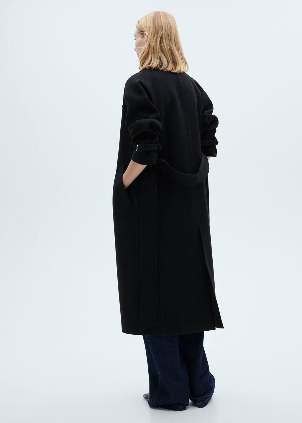 Black Maxi Lapel Manteco Wool Coat, , large image number 1