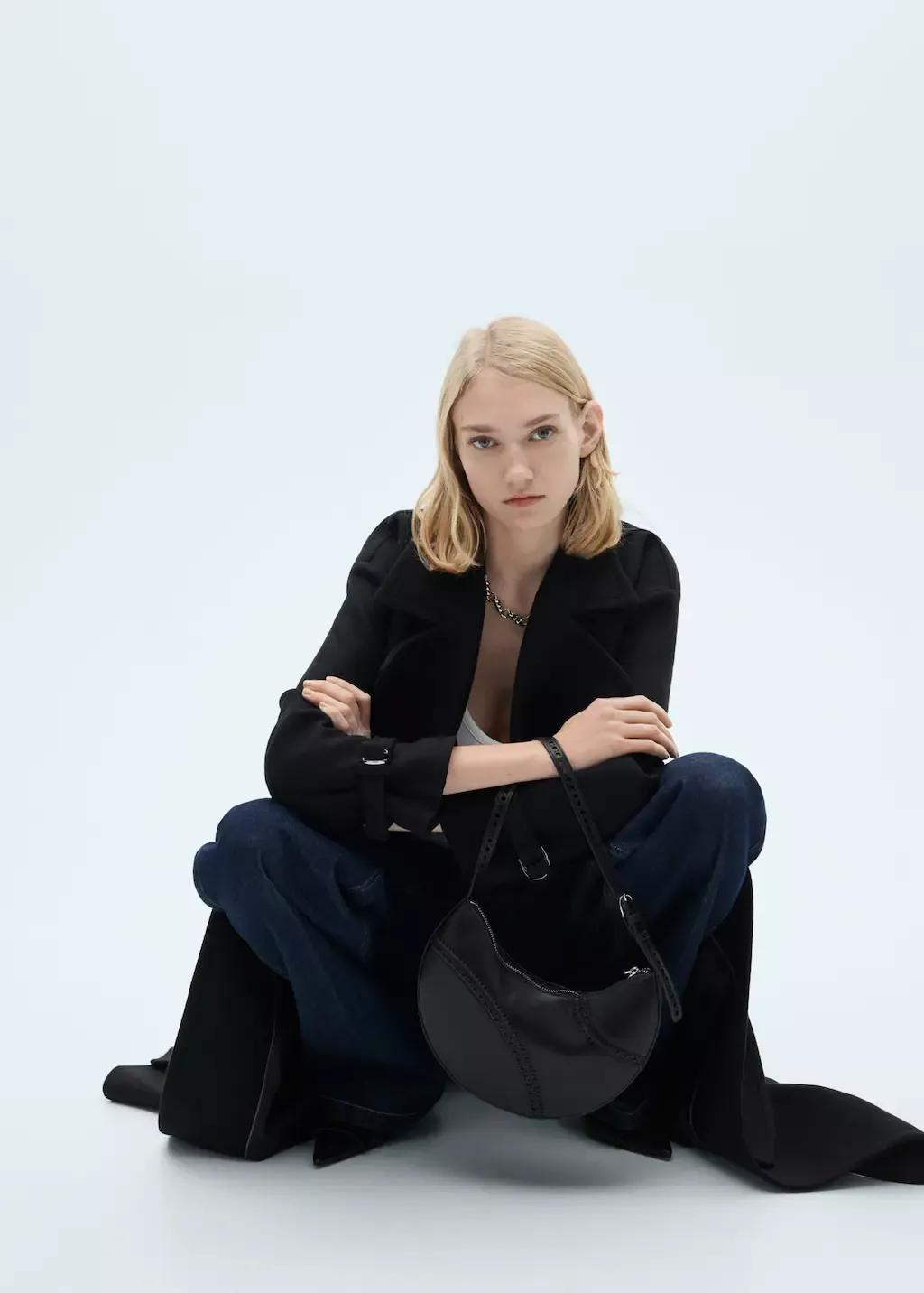 Black Maxi Lapel Manteco Wool Coat, , large image number 2