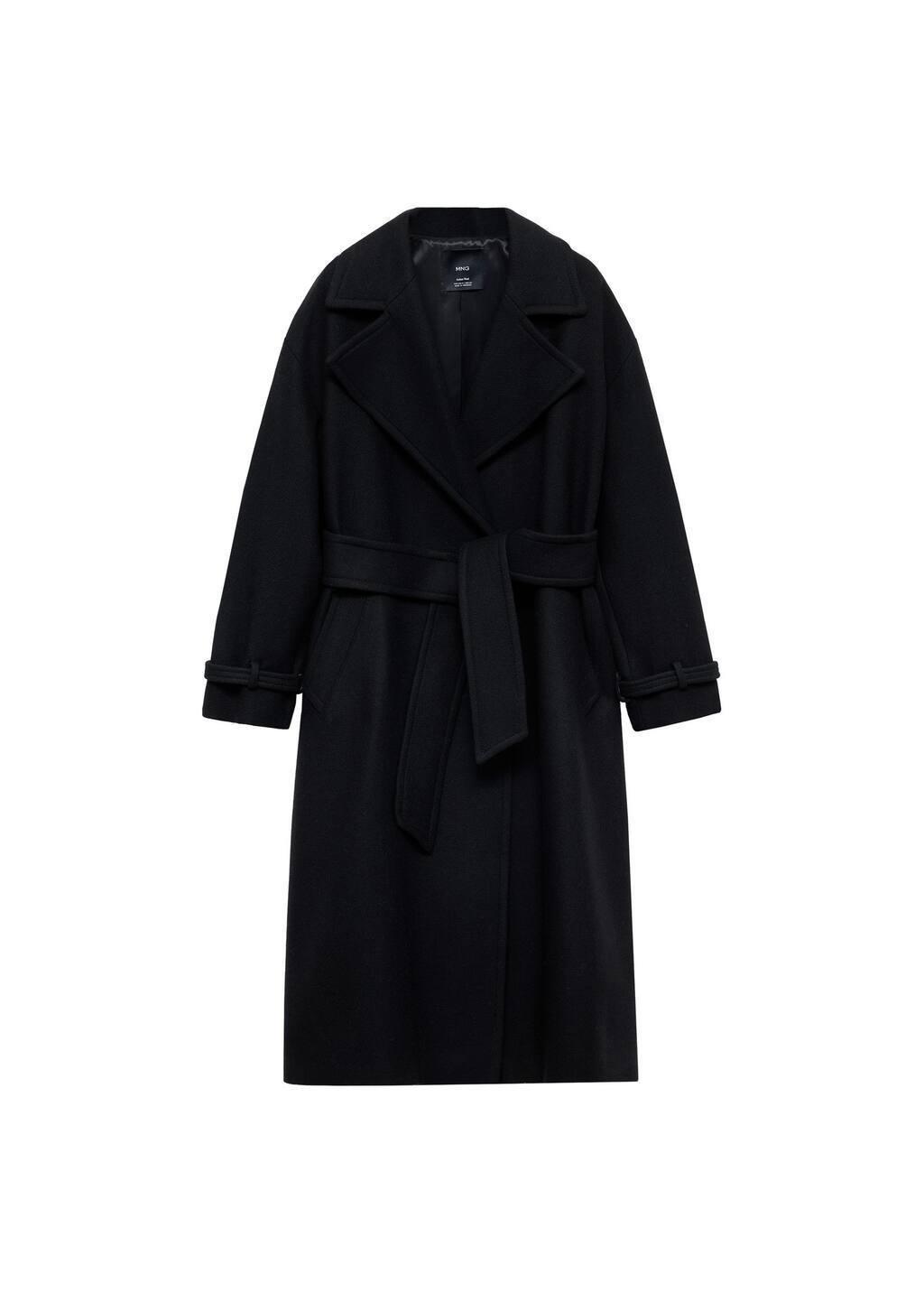 Black Maxi Lapel Manteco Wool Coat, , large image number 4