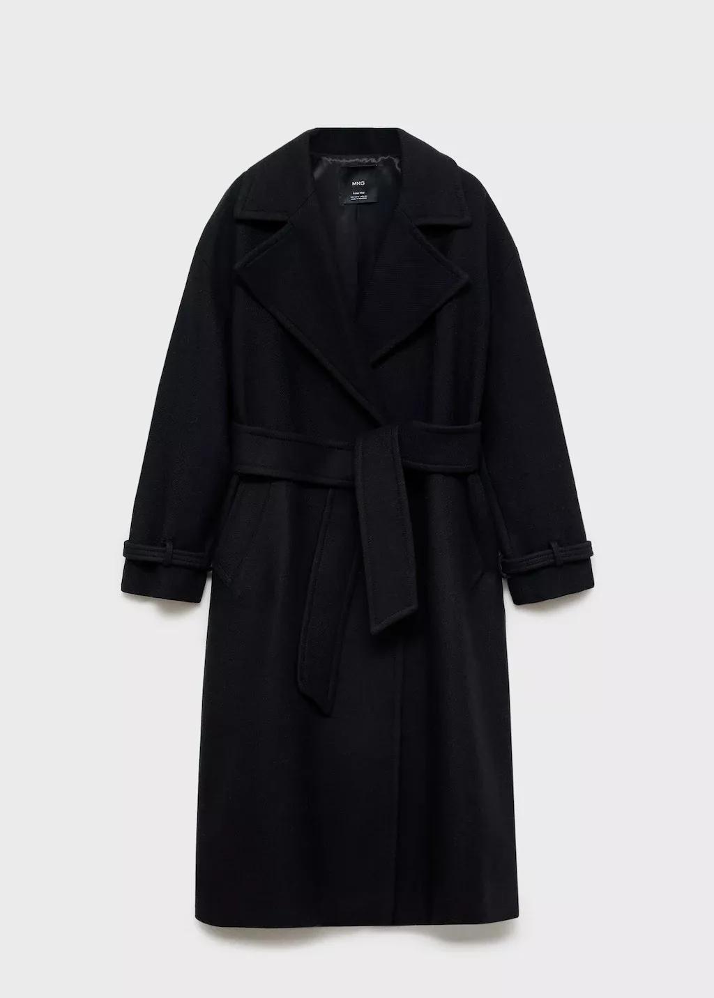 Black Maxi Lapel Manteco Wool Coat, , large image number 5