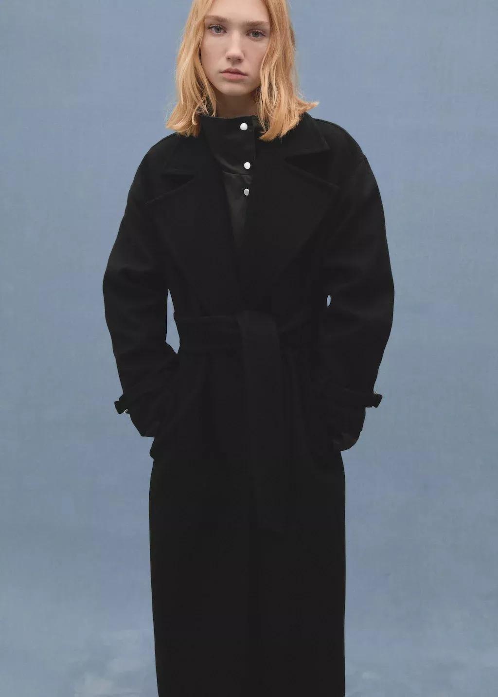 Black Maxi Lapel Manteco Wool Coat, , large image number 7