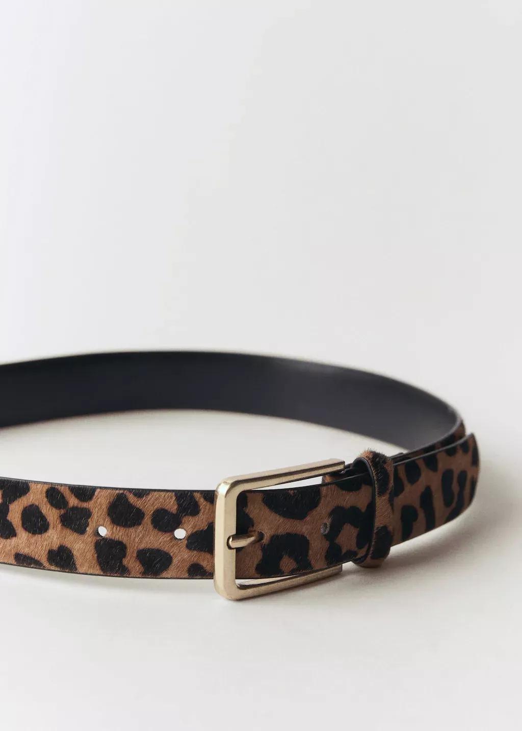 Brown Leather Belt With Leopard Skin Effect, , large image number 0