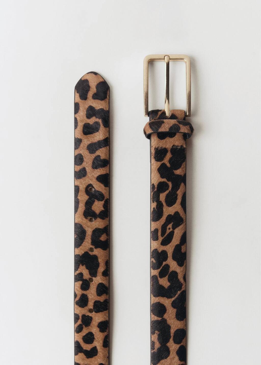 Brown Leather Belt With Leopard Skin Effect, , large image number 1