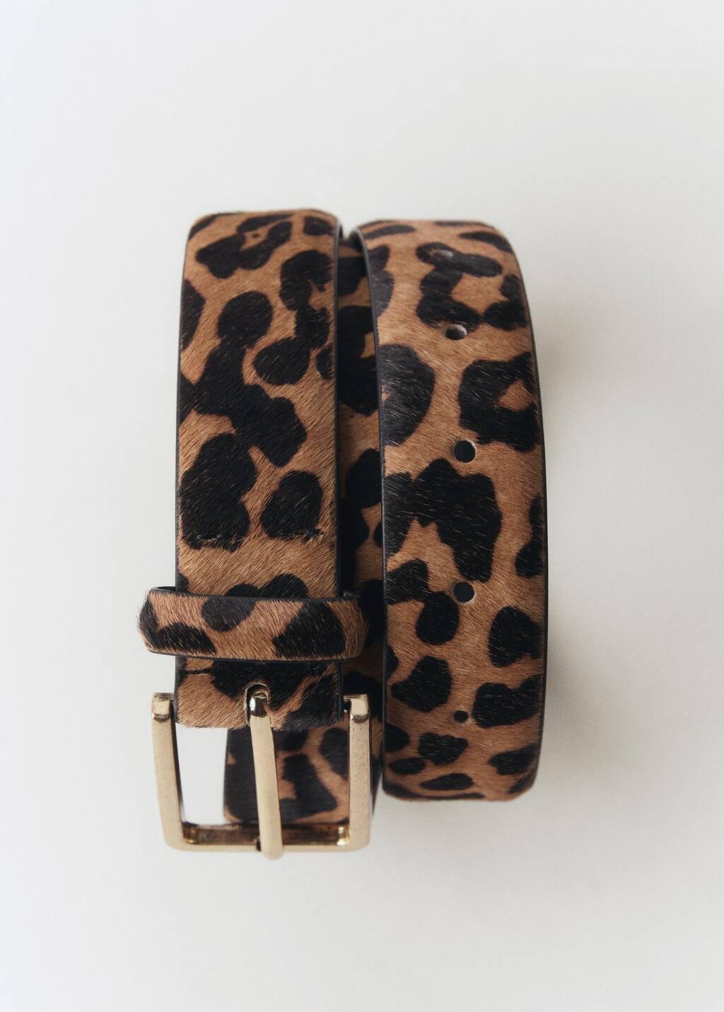 Brown Leather Belt With Leopard Skin Effect, , large image number 2