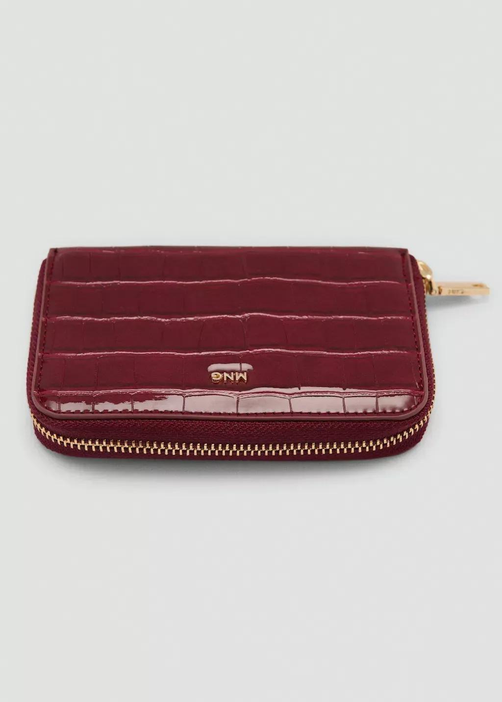 Red Crocodile-Effect Purse, Dark Red, large image number 1