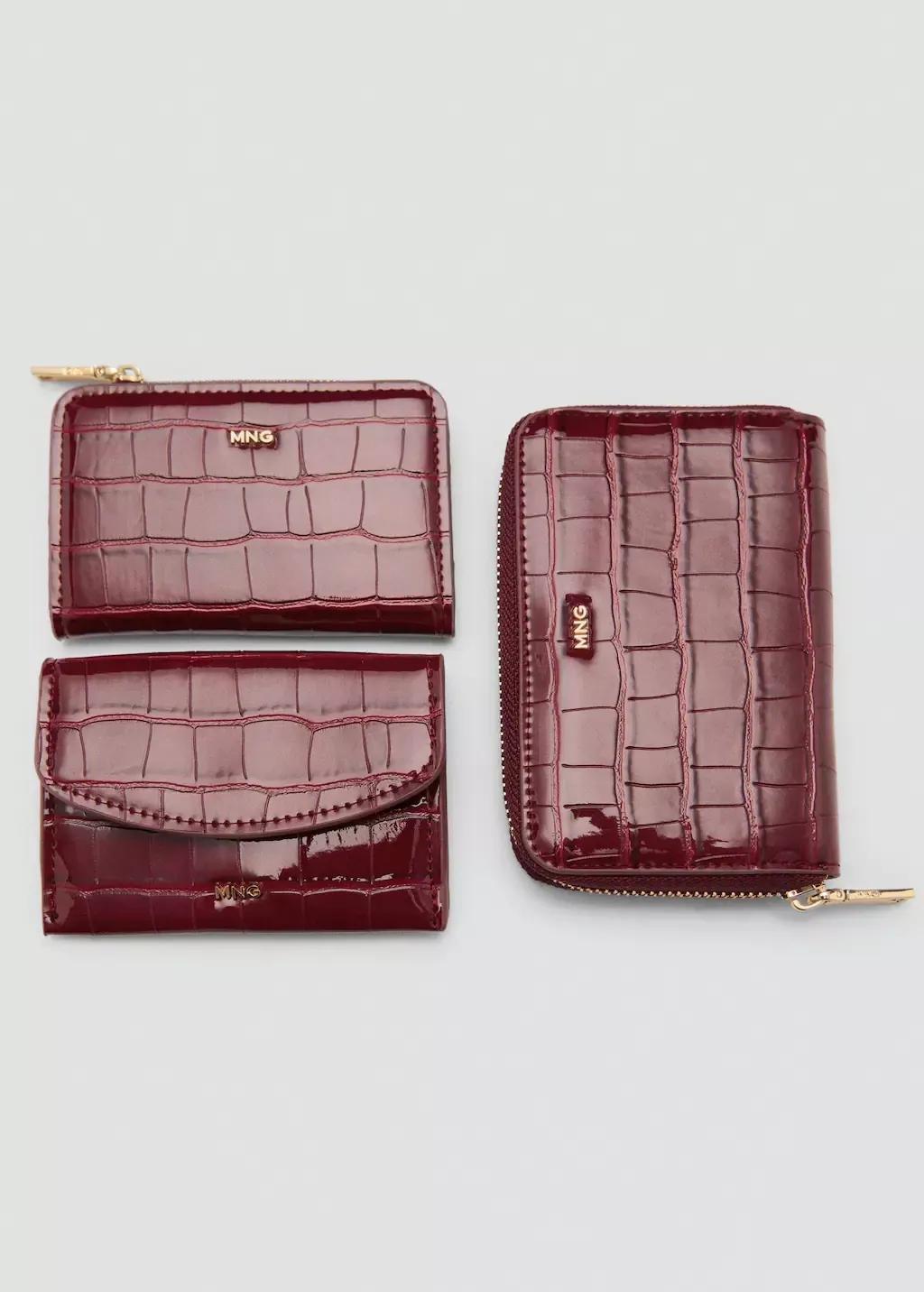 Red Crocodile-Effect Purse, Dark Red, large image number 2