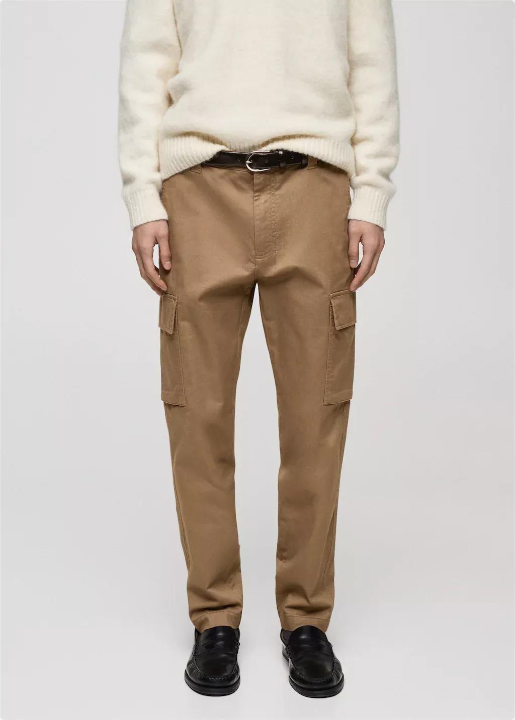 Brown Regular Fit Cotton Cargo Pants, , large image number 0