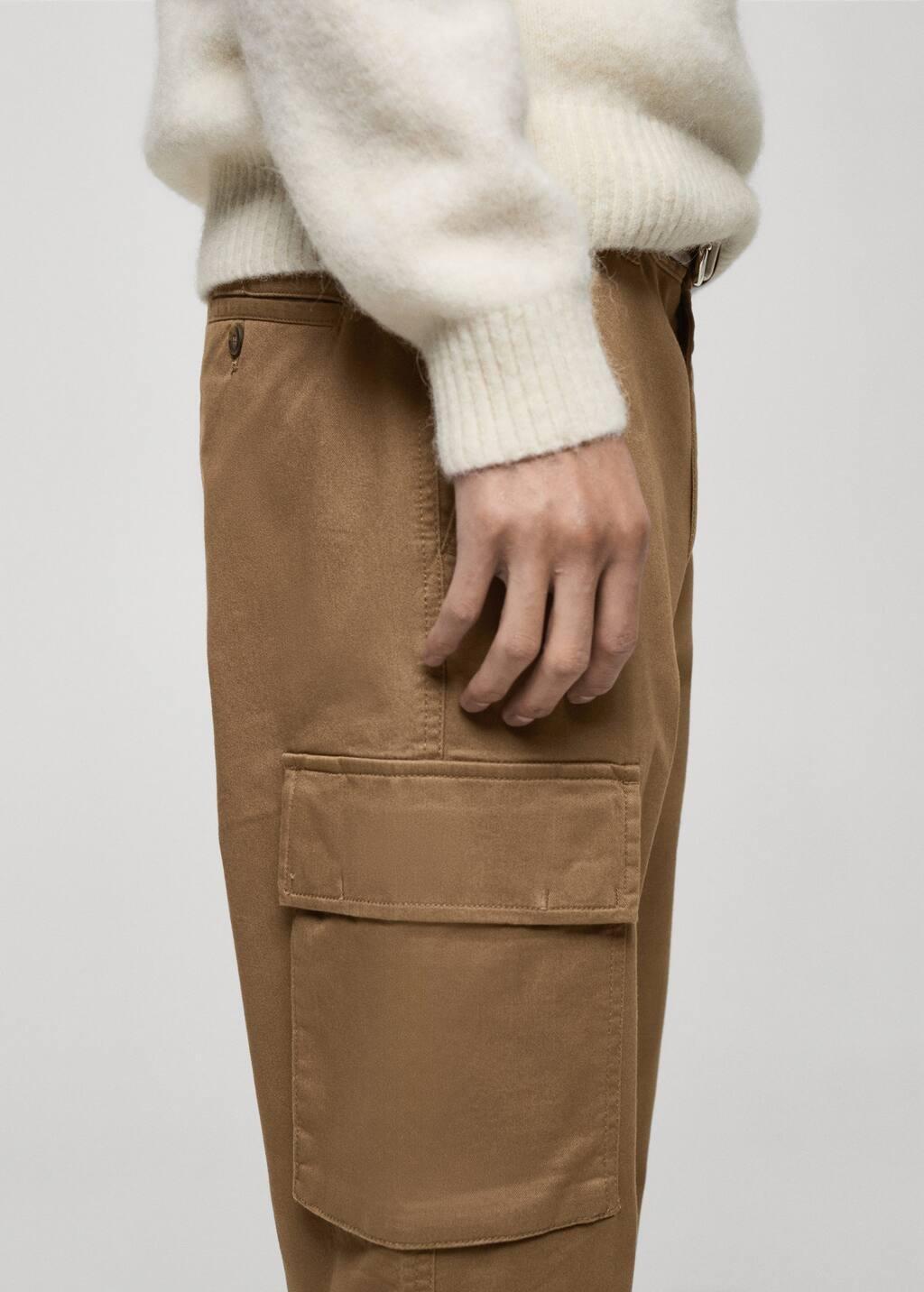 Brown Regular Fit Cotton Cargo Pants, , large image number 1