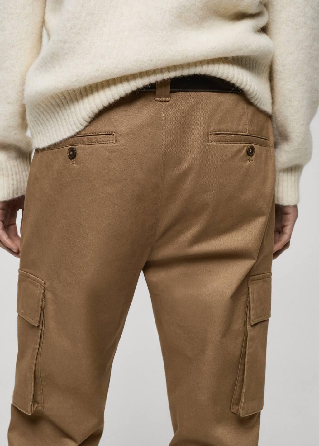 Brown Regular Fit Cotton Cargo Pants, , large image number 4