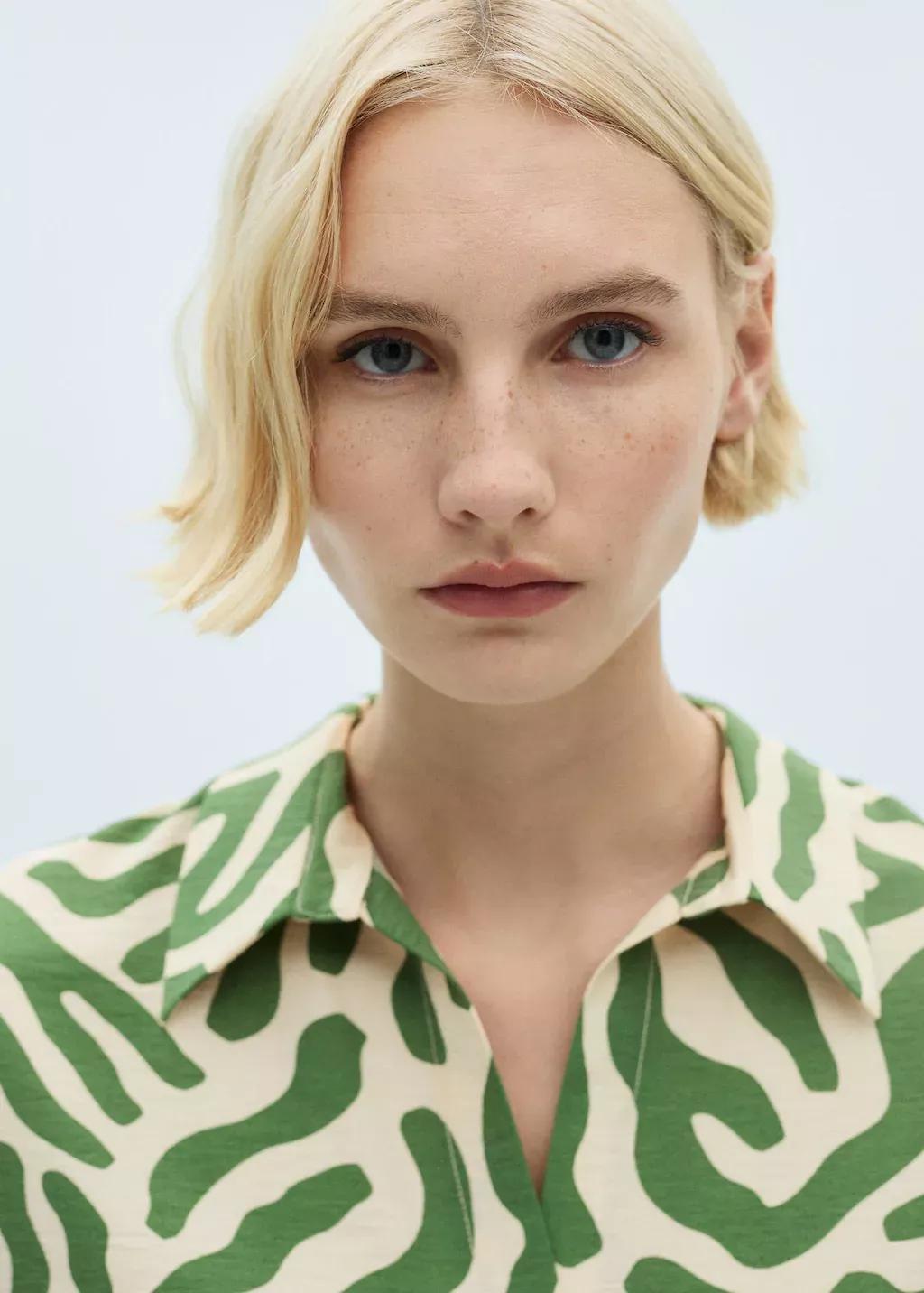 Green Abstract Button Down Blouse, , large image number 1