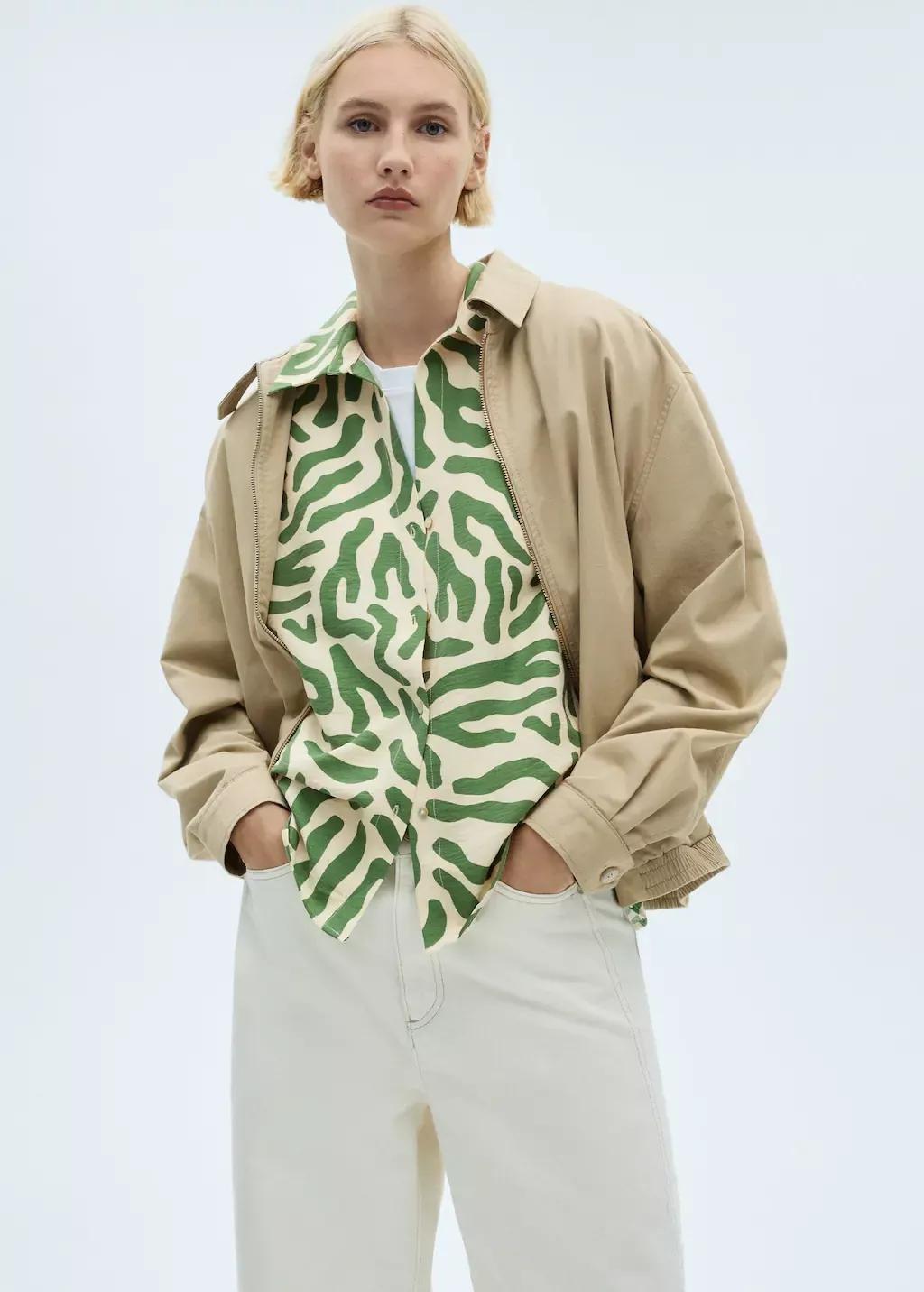Green Abstract Button Down Blouse, , large image number 2