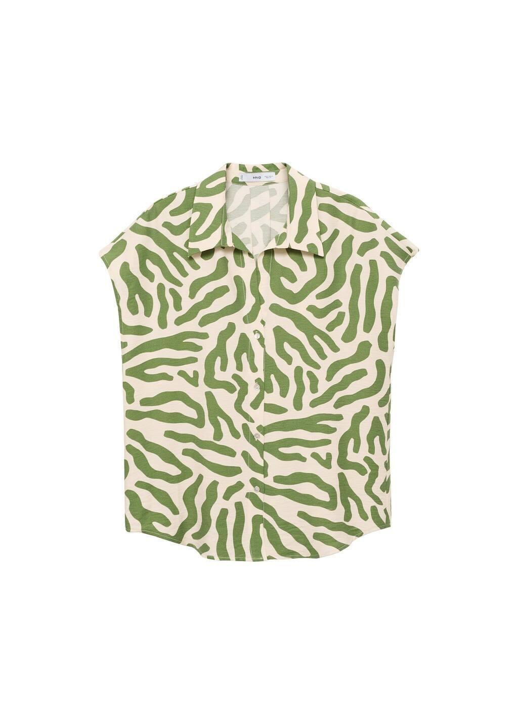Green Abstract Button Down Blouse, , large image number 4