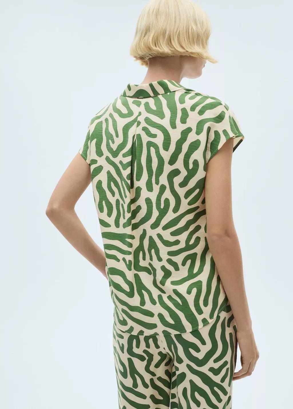 Green Abstract Button Down Blouse, , large image number 5