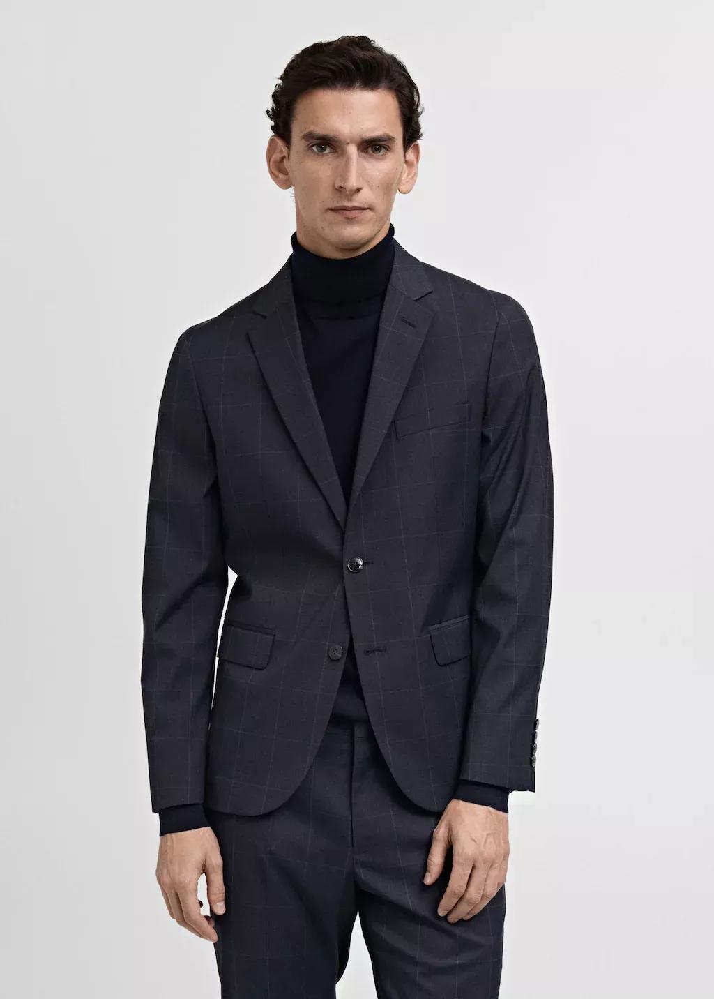 Navy Checked Suit Blazer, , large image number 0