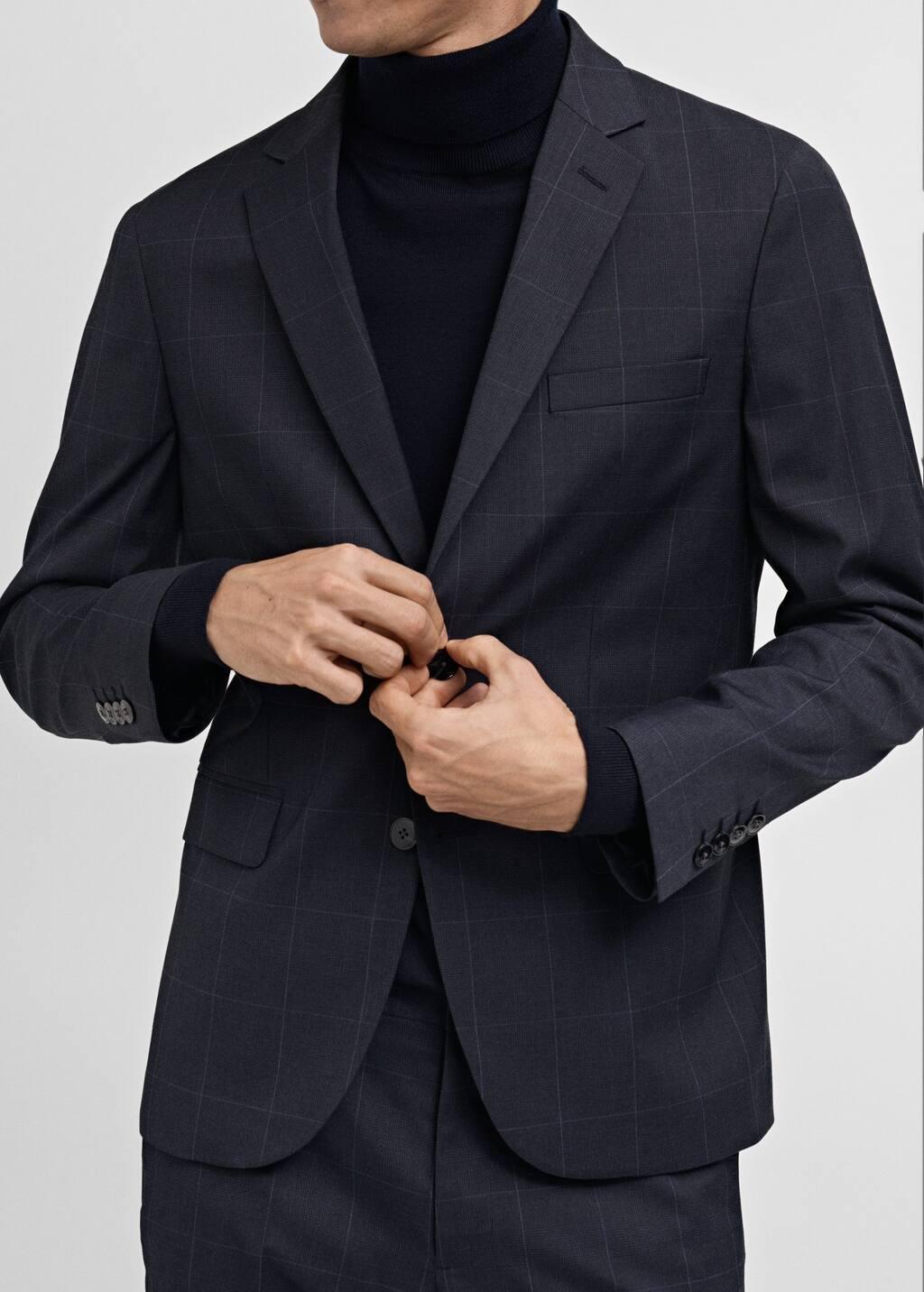 Navy Checked Suit Blazer, , large image number 2