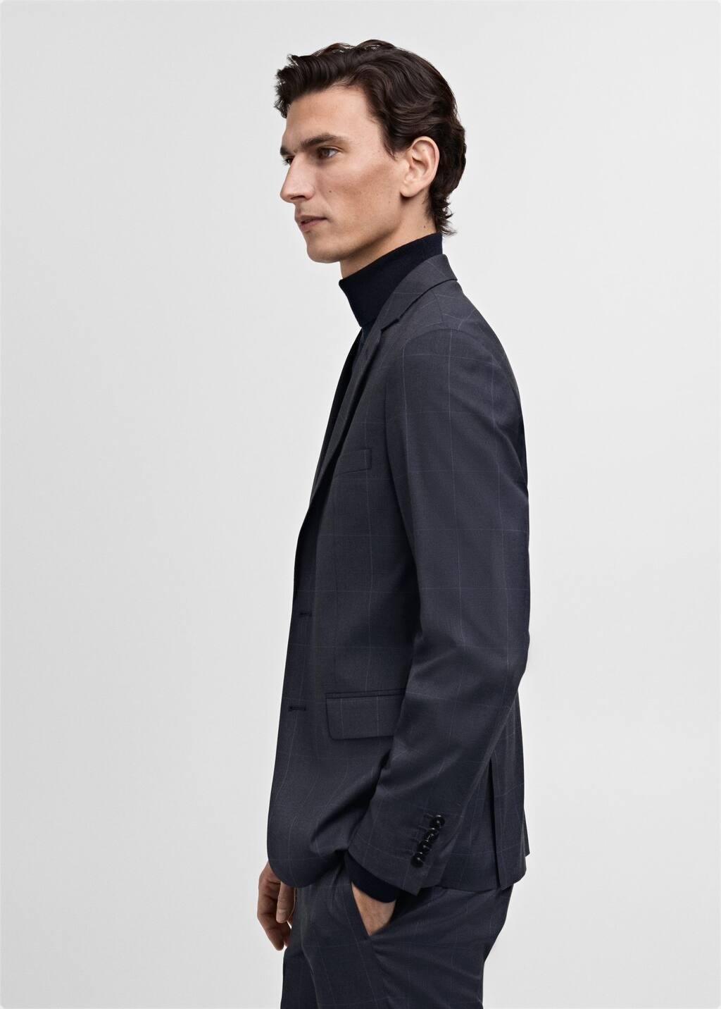 Navy Checked Suit Blazer, , large image number 5