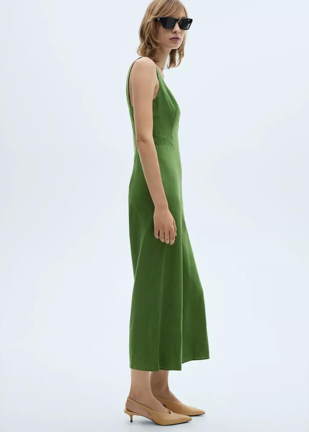 Green Straight-Fit Linen-Blend Jumpsuit, , large image number 2