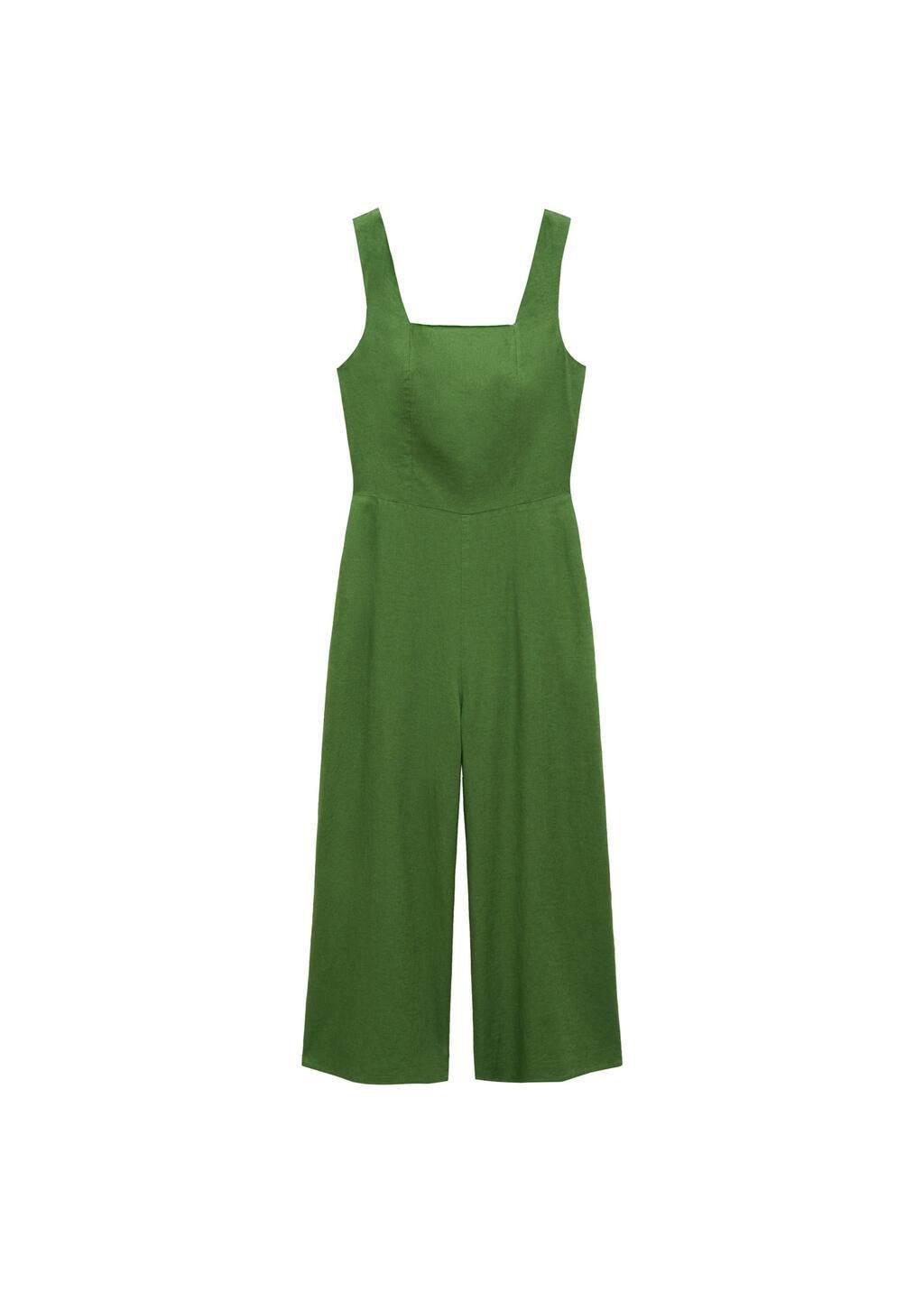 Green Straight-Fit Linen-Blend Jumpsuit, , large image number 4