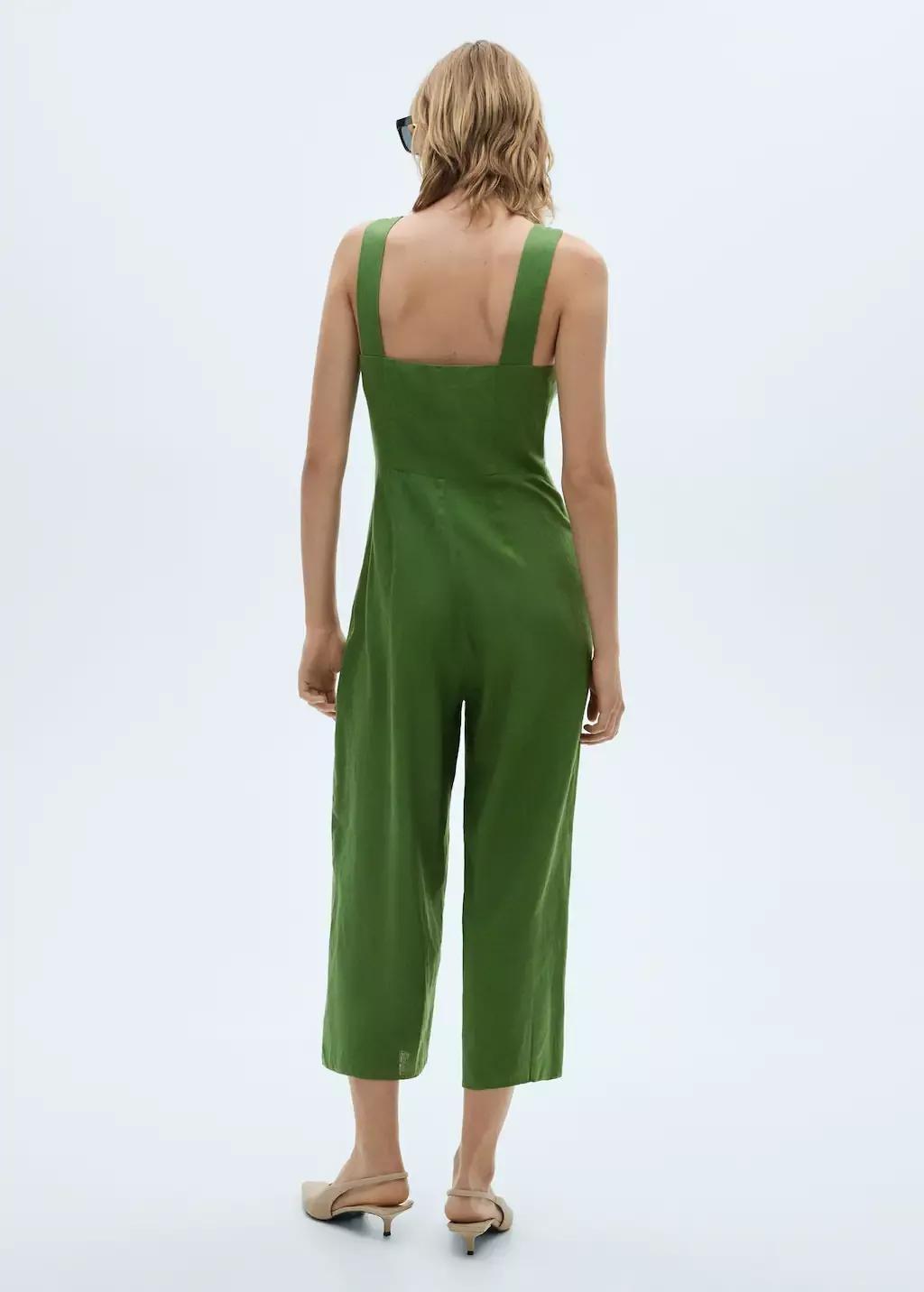 Green Straight-Fit Linen-Blend Jumpsuit, , large image number 5