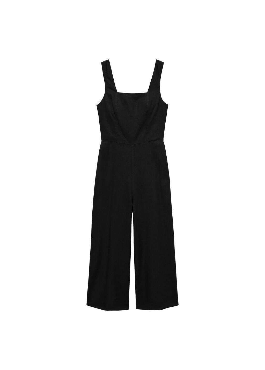 Black Straight Linen Mix Jumpsuit, , large image number 3