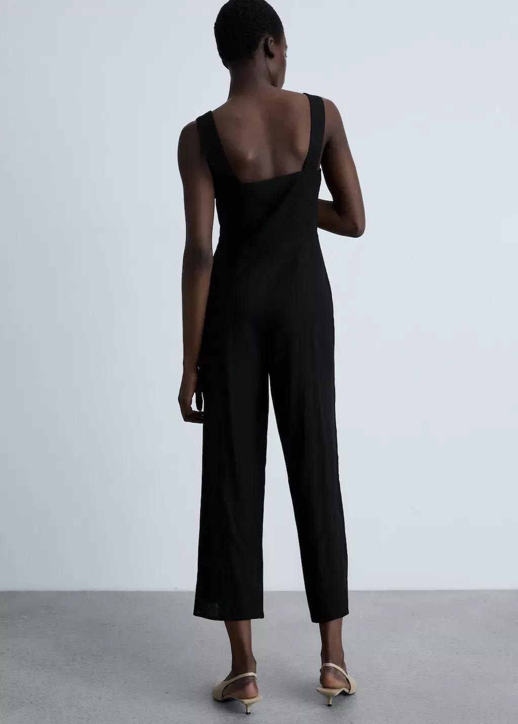 Black Straight Linen Mix Jumpsuit, , large image number 4