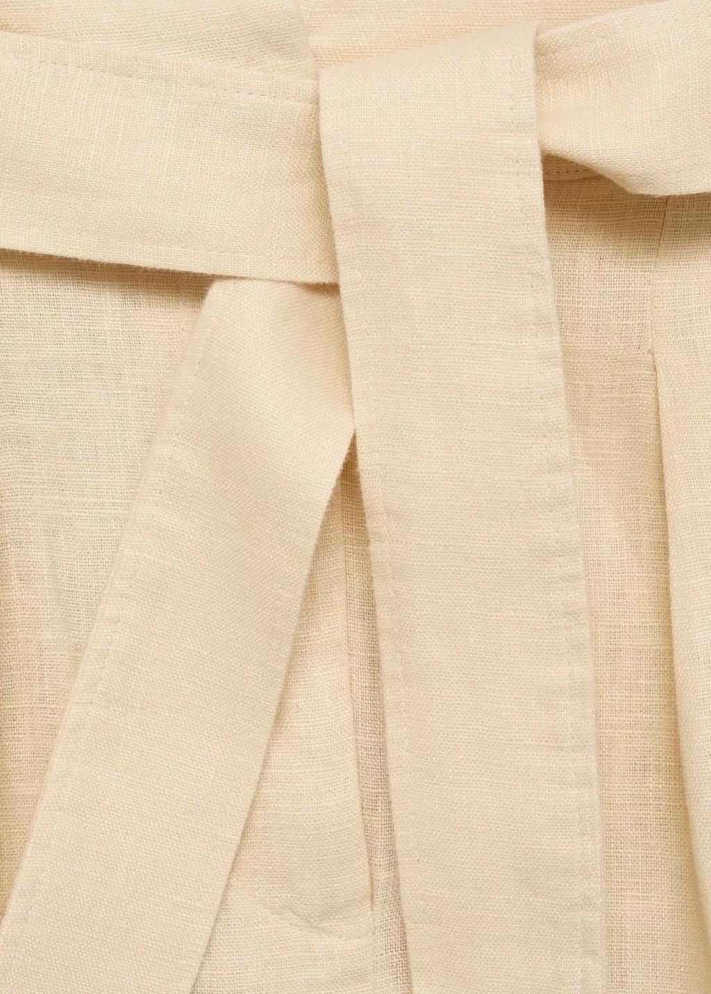 Beige Linen Shorts With Belt, , large image number 3
