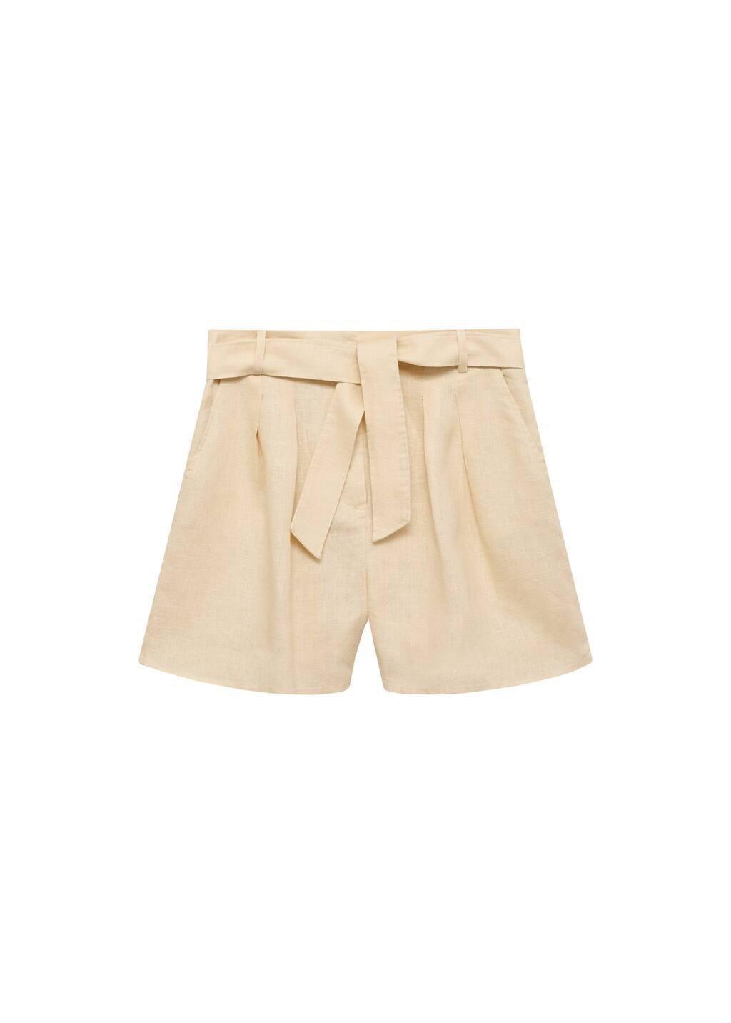 Beige Linen Shorts With Belt, , large image number 4