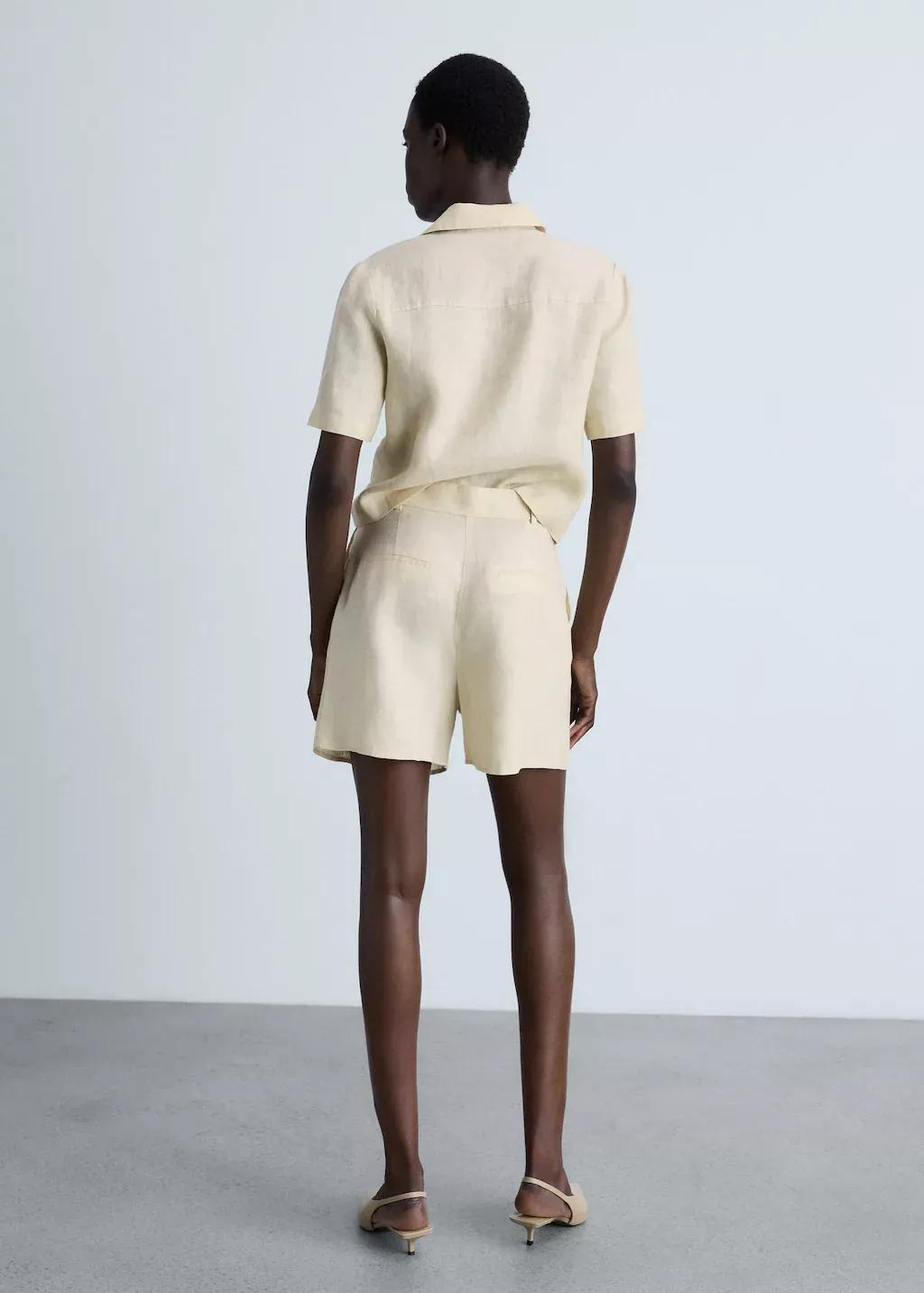 Beige Linen Shorts With Belt, , large image number 5