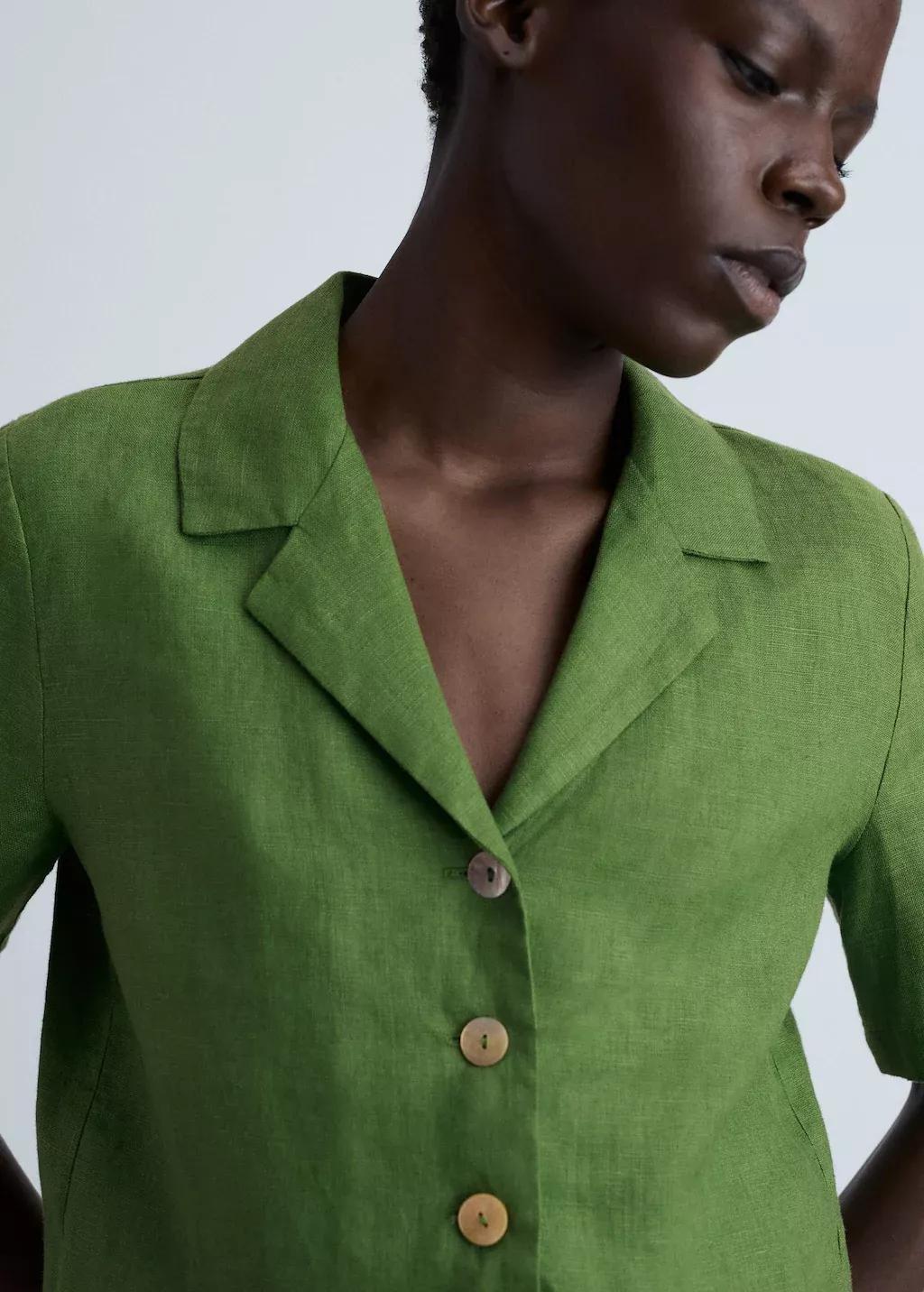 Green Linen Shorts With Belt, , large image number 1