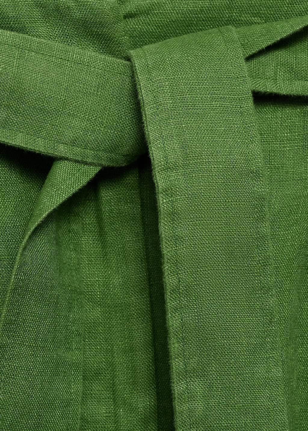 Green Linen Shorts With Belt, , large image number 2