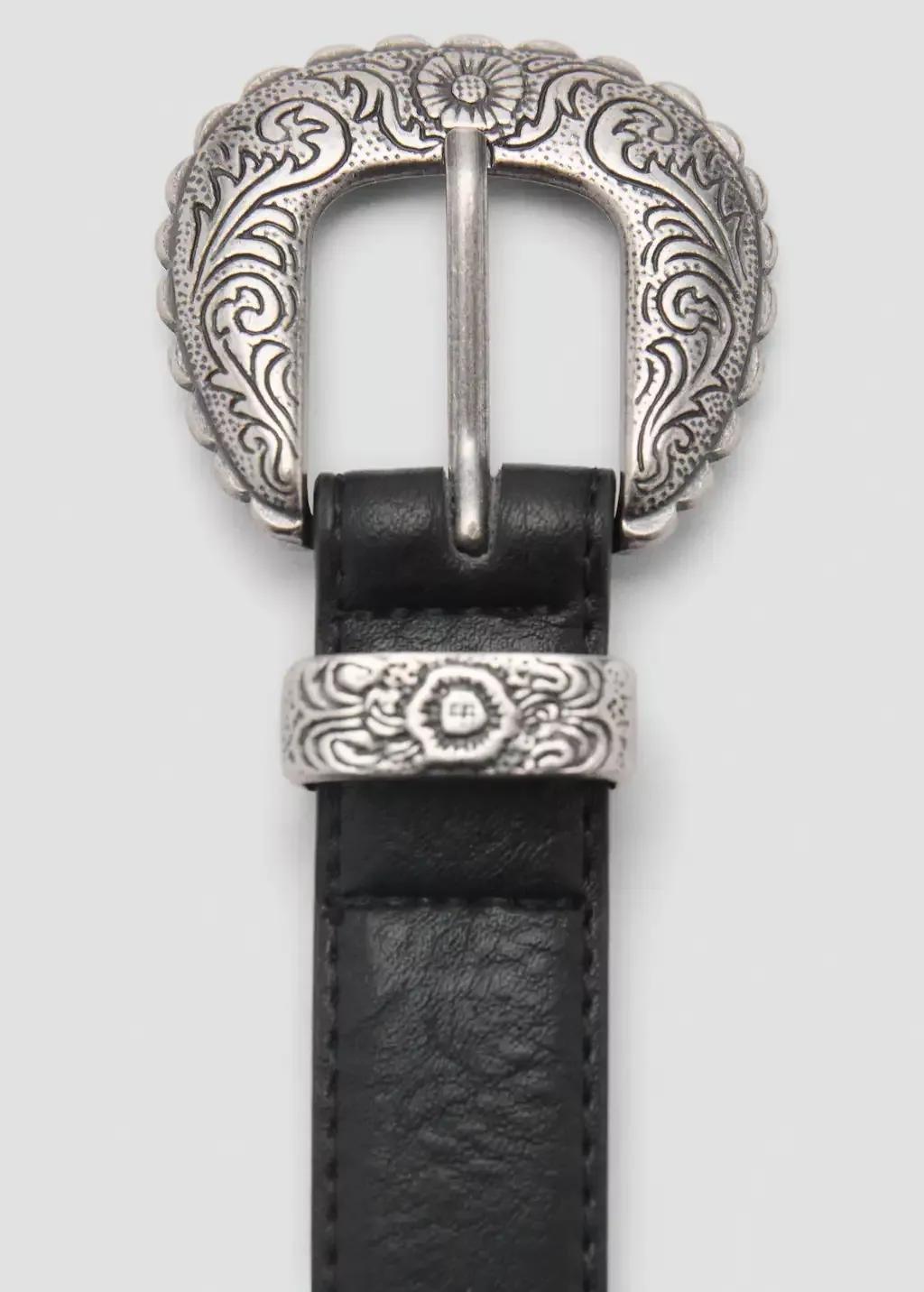 Black Embossed Buckle Belt, , large image number 0